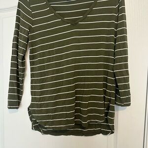 Old Navy Olive and White Striped Long Sleeve Top